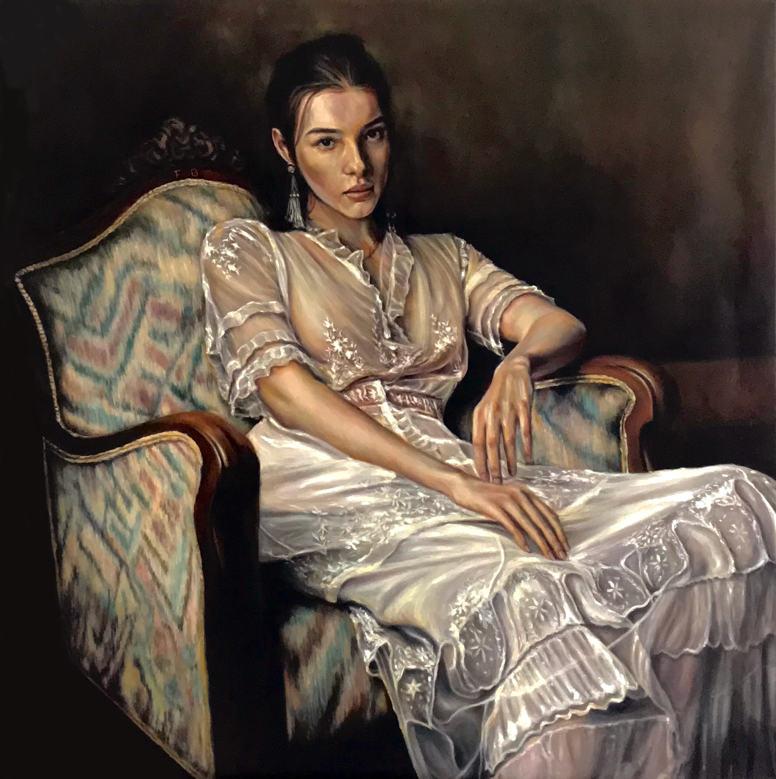 Oleo s/lienzo - 110 x 110 cm - La confidente (2023)