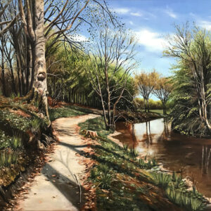Un paisaje realista titulado: Reflejos en mi camino